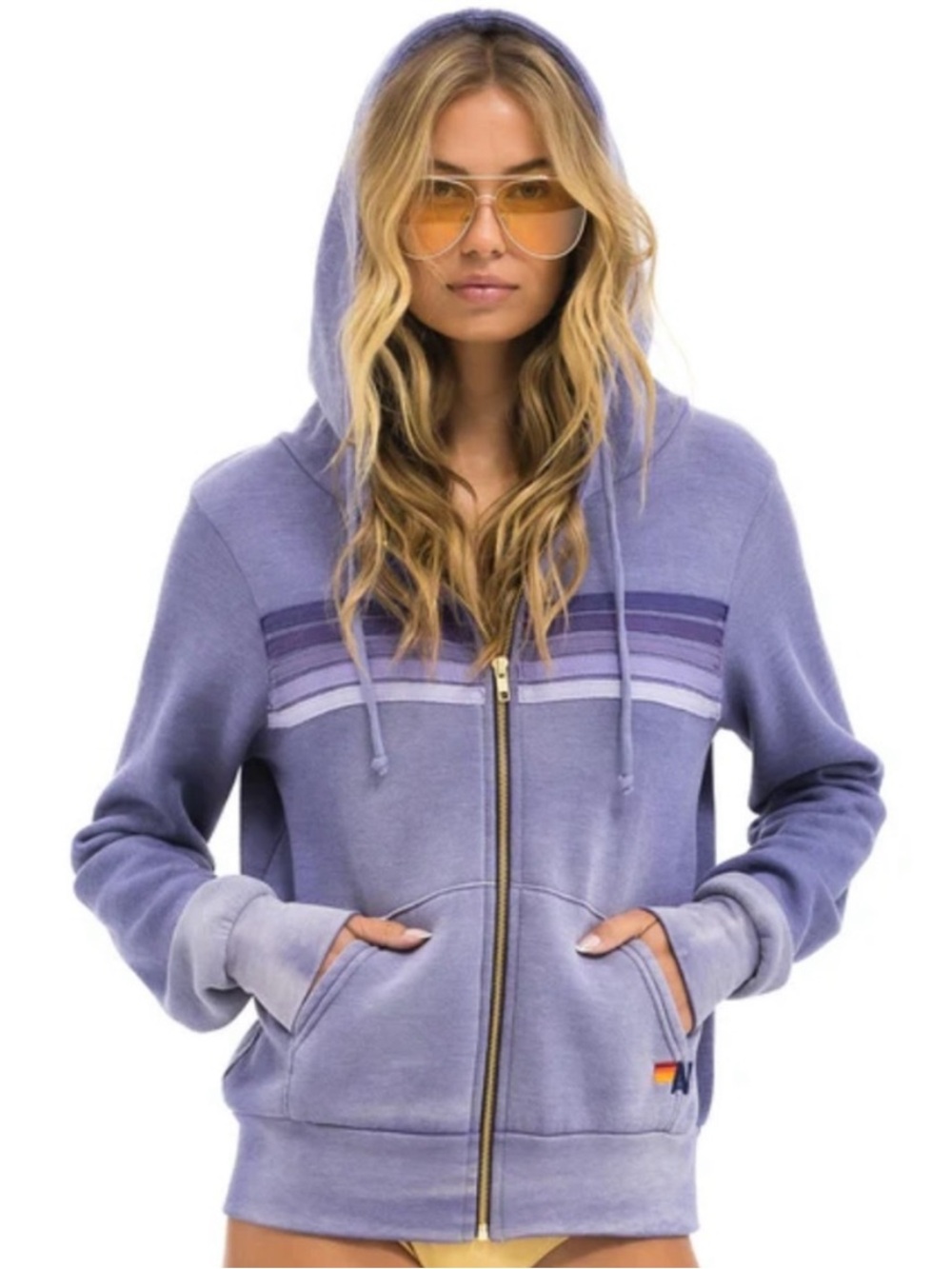 Faded Grape 5 Stripe Zip Hoodie